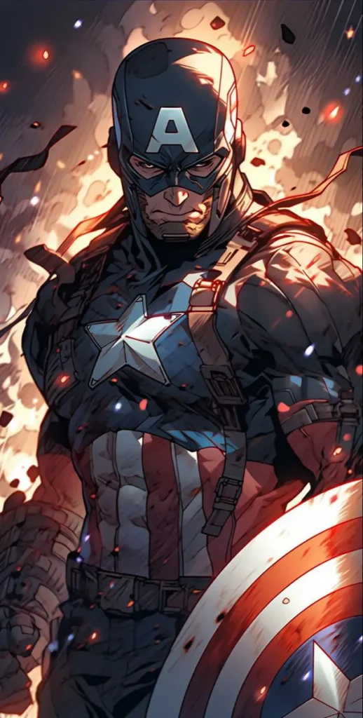Captain America holding his shield in battle, symbolizing justice and bravery