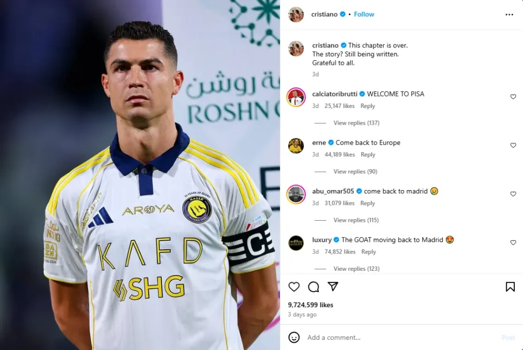 cristiano-ronaldo-al-nassr-transfer The world of football is once again abuzz with speculation surrounding Cristiano Ronaldo. After a season that saw him continue his prolific goal-scoring record but ultimately fall short of major silverware with Al Nassr, a cryptic social media post has ignited intense debate: Is CR7 leaving Al Nassr? His contract with the Saudi Pro League club is set to expire at the end of June 2025, and with no official extension announced, the hints from the man himself have sent ripples across the global football landscape. This article will delve into the latest updates surrounding Ronaldo's future, analyze the factors potentially influencing his decision, explore the impact he has had on Saudi football, and examine the most likely destinations for the legendary forward if he chooses to embark on a new chapter. Cristiano Ronaldo wearing an Al Nassr jersey, looking determined, with stadium lights