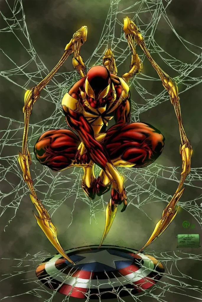 Totemic Spider-Man emerging from a cocoon with glowing red eyes and organic claws
