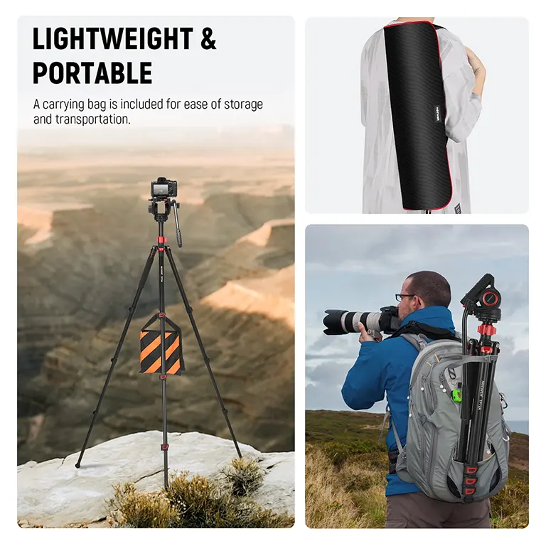 NEEWER-Heavy-Duty-Video-Tripod-with-Fluid-Head-2 A content creator setting up a compact home budget studio with a camera on a tripod