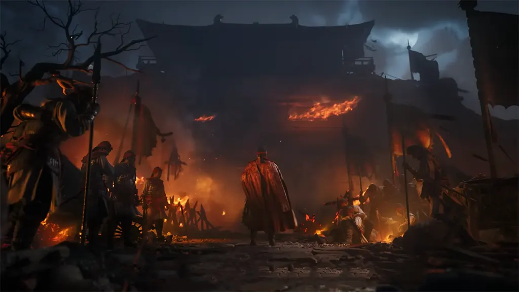 blood-message-uncharted-like-ancient-china-game Screenshot from the Blood Message reveal trailer showing a character in intense combat amidst ancient Chinese architecture, highlighting its action-adventure gameplay