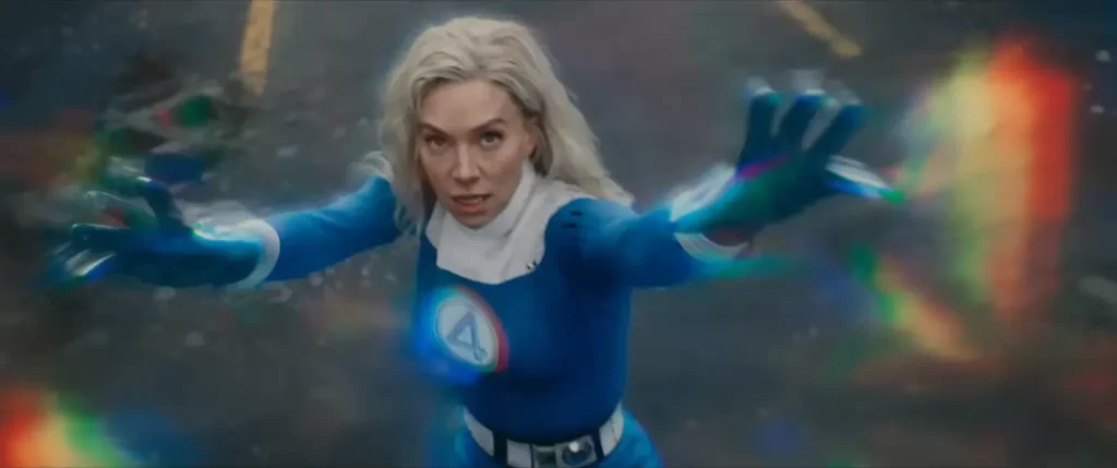 mcu-fantastic-four-ending-scene-doom-franklin-reveal fantastic four A composite image of Sue Storm's shocked face looking towards Doctor Doom and Franklin Richards