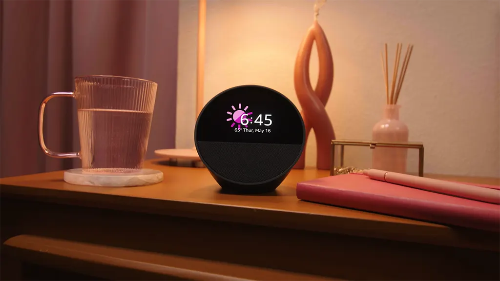 top-outdoor-indoor-gadgets-2025-guide an Amazon Echo Spot on a kitchen counter, an ultimate gadget