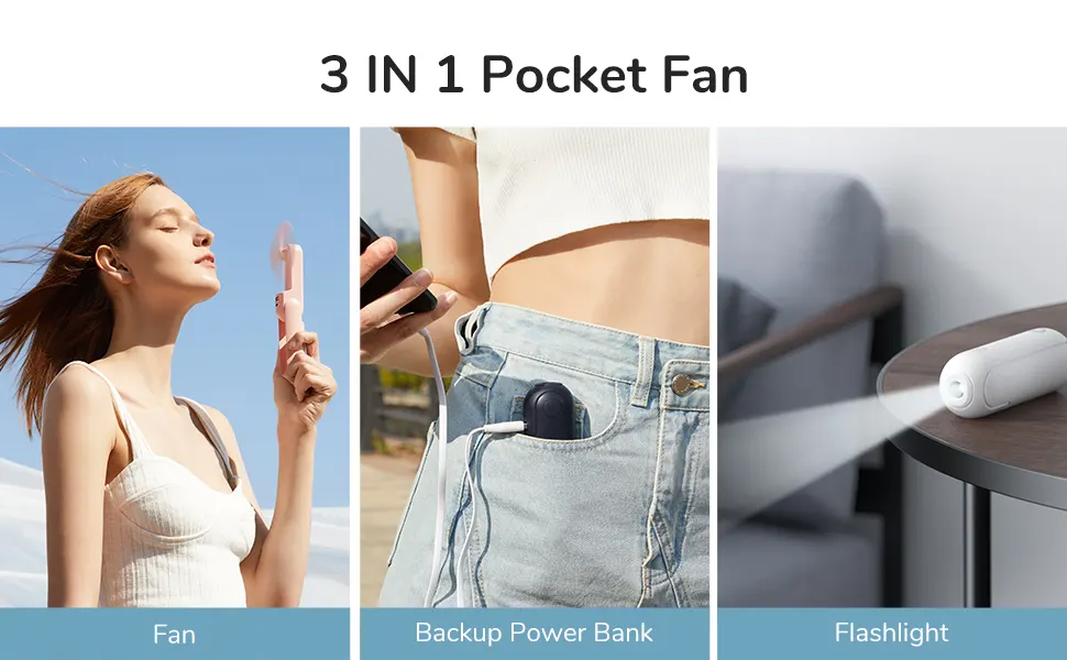 top-outdoor-indoor-gadgets A collage or composite image showing a hand holding the JISULIFE fan outdoors