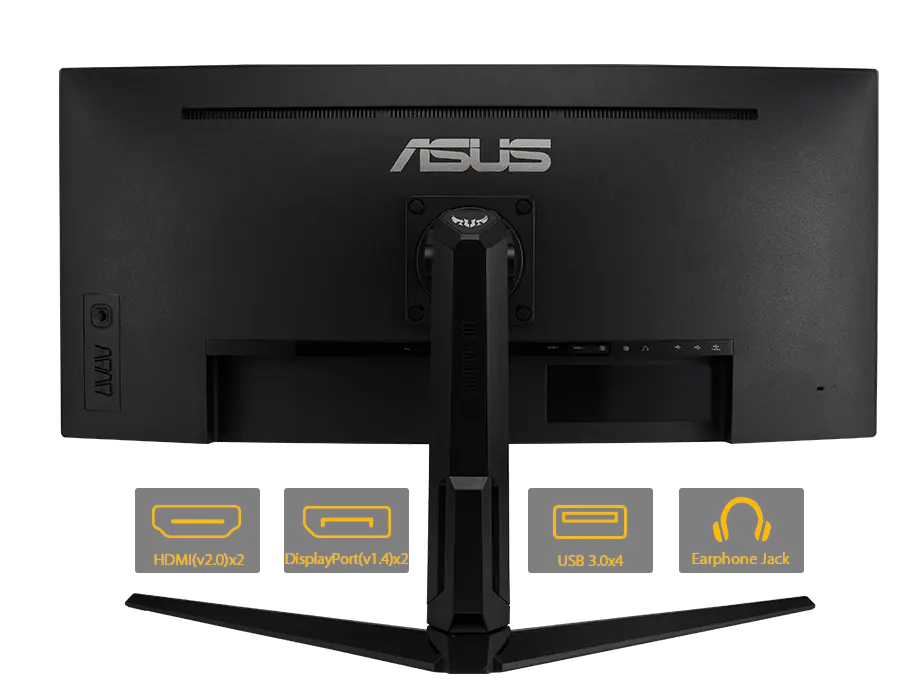 asus-tuf-vg34vql1b-curved-monitor-gameplay 1. ASUS TUF 34-inch curved gaming monitor setup with RGB keyboard and mouse