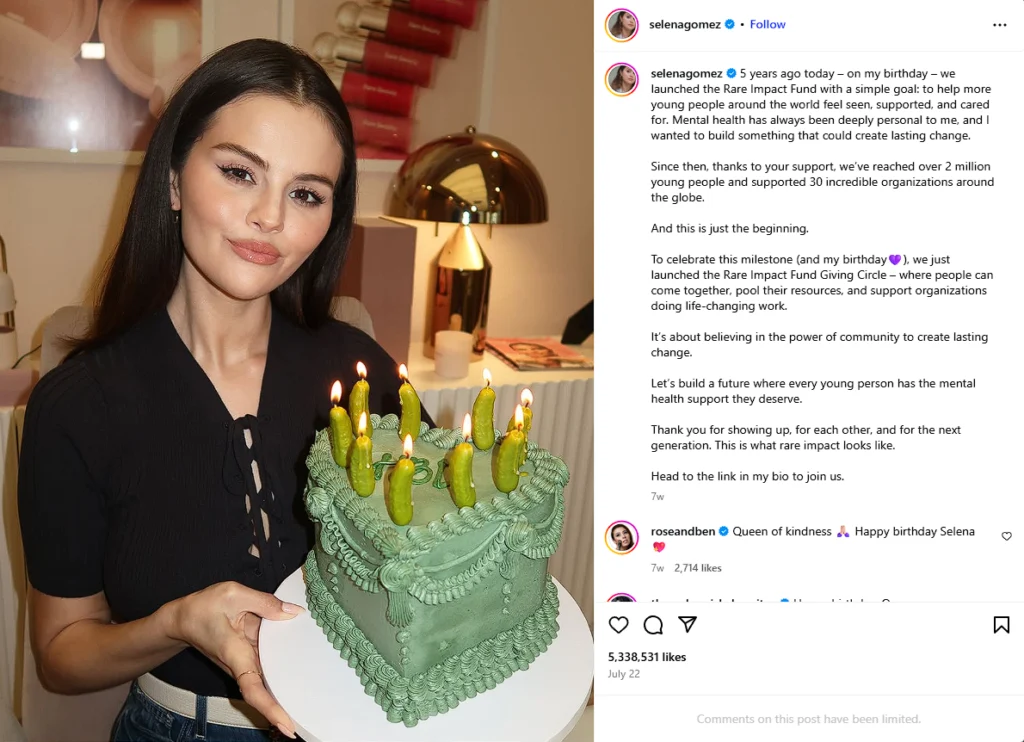Selena Gomez Rare Beauty 5th anniversary post Instagram 2025