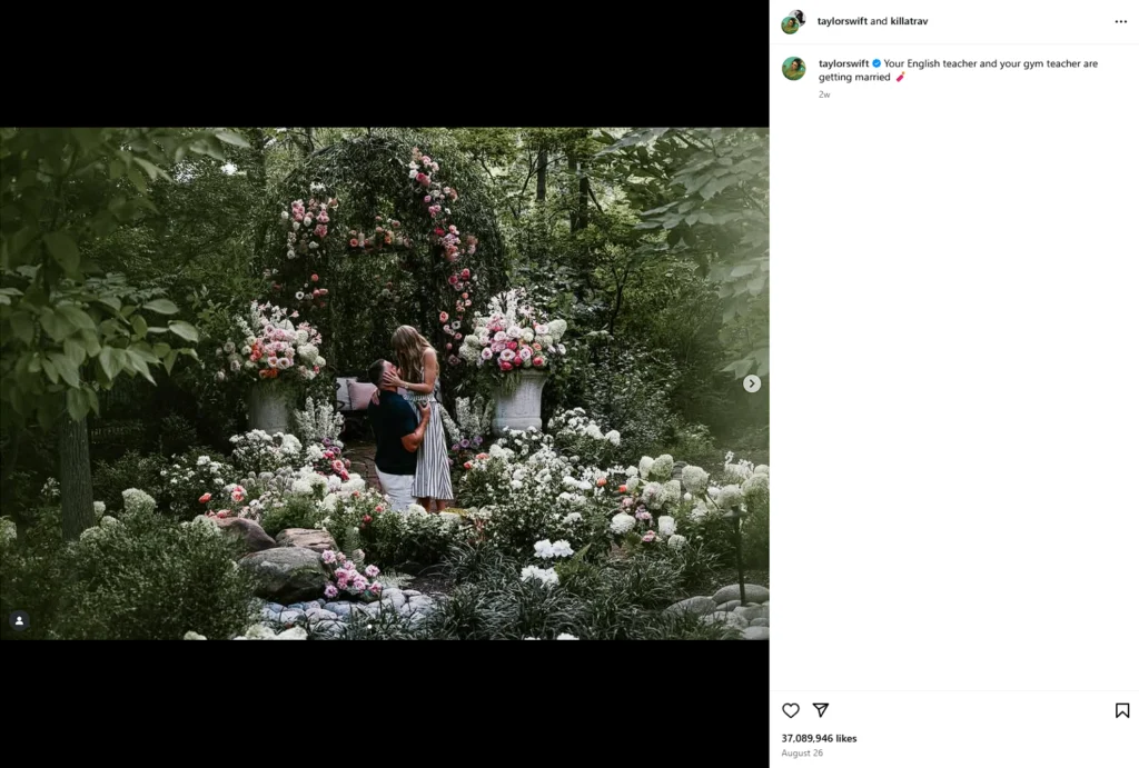 Taylor Swift Travis Kelce engagement Instagram post 2025