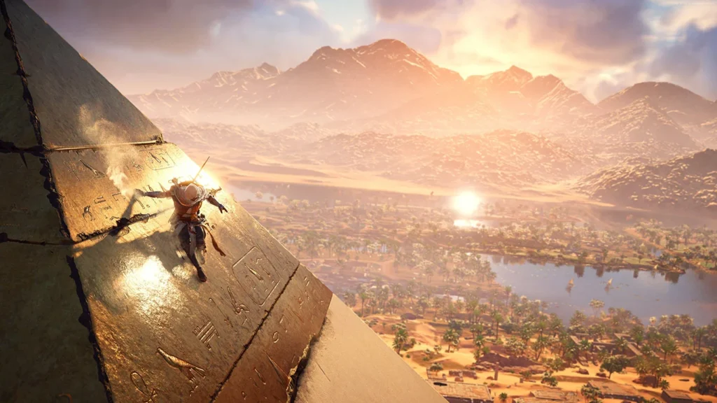 assassins-creed-origins-ubisoft The Nile River reflecting sunset hues in Assassin’s Creed Origins.