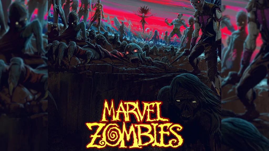 Marvel Zombies 2025 poster on Disney+ featuring zombie versions of MCU heroes.