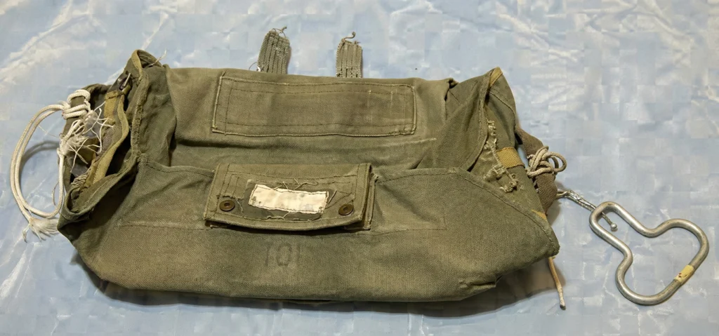 Richard-McCoy-Jr.-Parachute-Rig-Found-by-Family Photograph of the old, military-style parachute and harness found in a shed by Richard McCoy Jr.'s children, which the FBI has taken into evidence